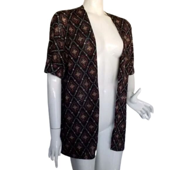 TORRID Cardigan, 2/2X Open Front Sweater, Diamond/Geo print, Polyester - Picture 2 of 11